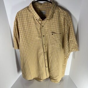 Carhartt Shirt Men's XXL Yellow Plaid Loose Fit Button Down Short Sleeve Pocket